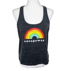 Core Power Yoga Tank Top Women Large Grey Sleeveless Workout Rainbow Graphic